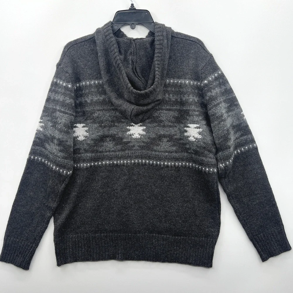 American Eagle Outfitters Men Wool‎ Hoodie Sweater Fair Isle Gray Size M Pockets